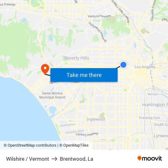 Wilshire / Vermont to Brentwood, La map