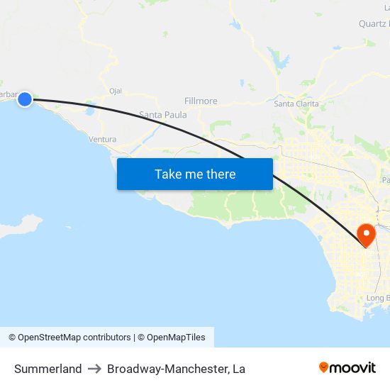 Summerland to Broadway-Manchester, La map