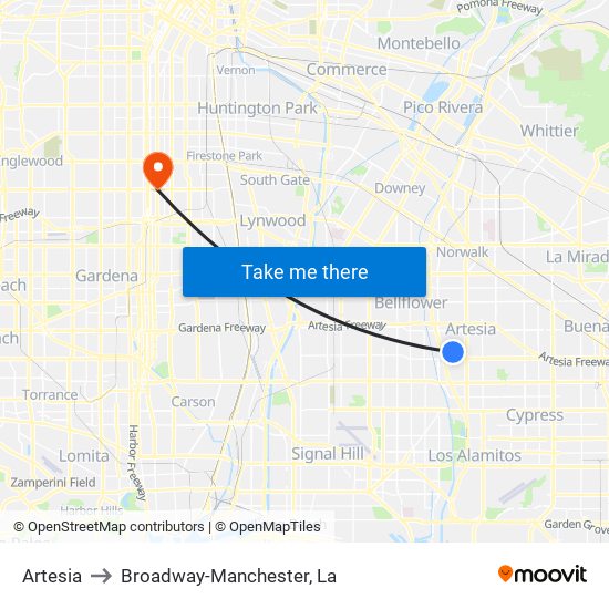 Artesia to Broadway-Manchester, La map