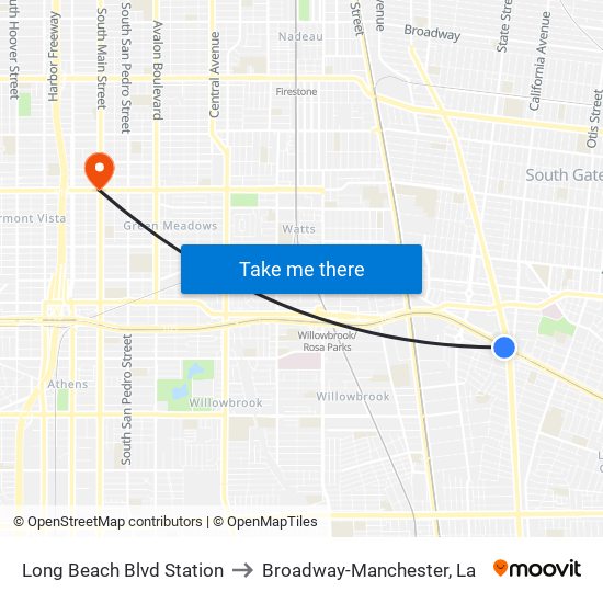 Long Beach Blvd Station to Broadway-Manchester, La map