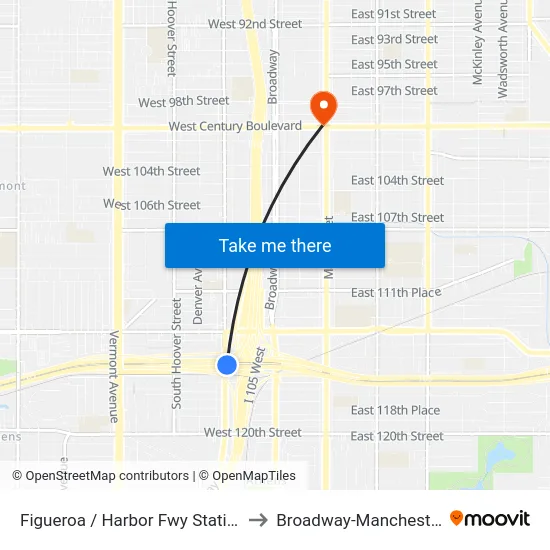 Figueroa / Harbor Fwy Station to Broadway-Manchester map
