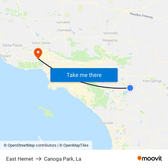 East Hemet to Canoga Park, La map