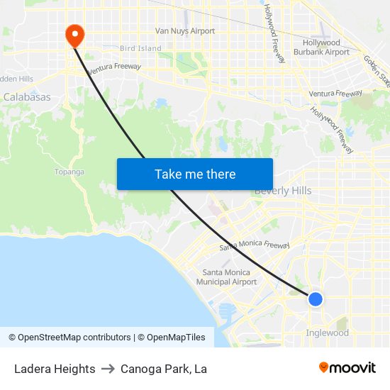 Ladera Heights to Canoga Park, La map