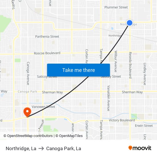 Northridge, La to Canoga Park, La map