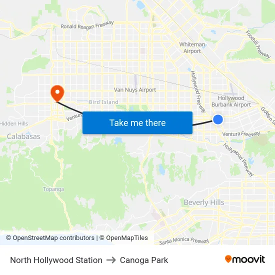 North Hollywood Station to Canoga Park map