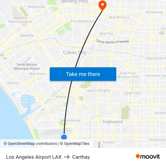 Los Angeles Airport LAX to Carthay map