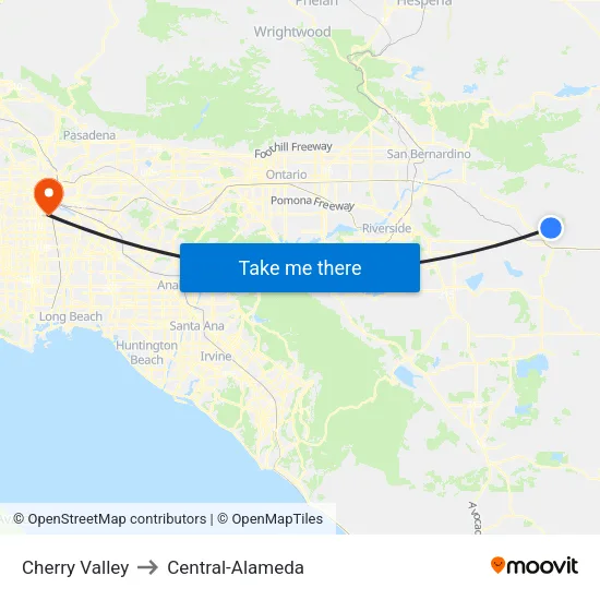 Cherry Valley to Central-Alameda map