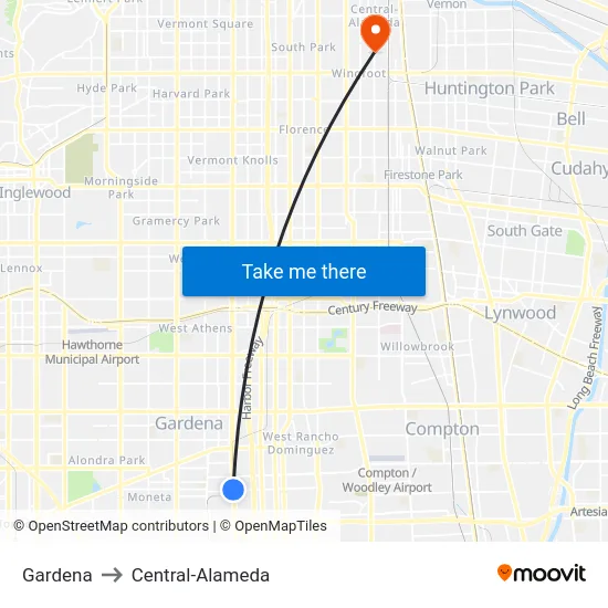 Gardena to Central-Alameda map