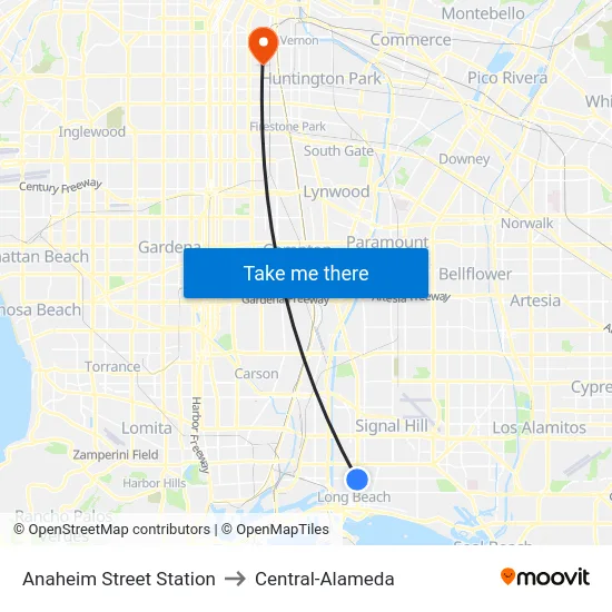 Anaheim Street Station to Central-Alameda map