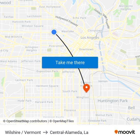 Wilshire / Vermont to Central-Alameda, La map