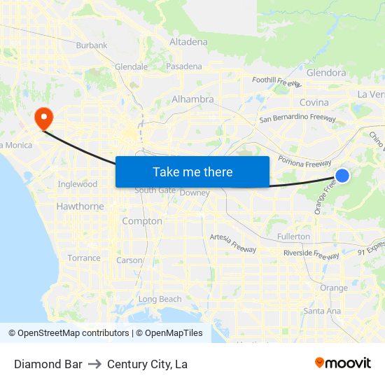 Diamond Bar to Century City, La map