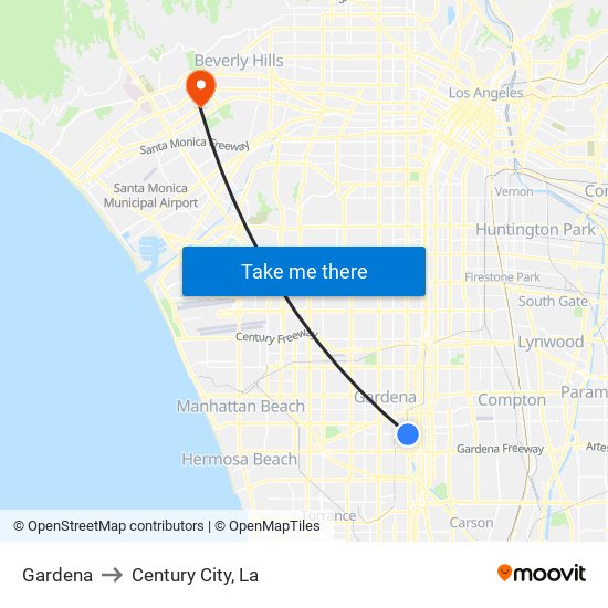 Gardena to Century City, La map