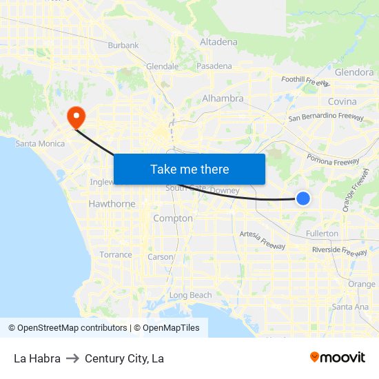 La Habra to Century City, La map