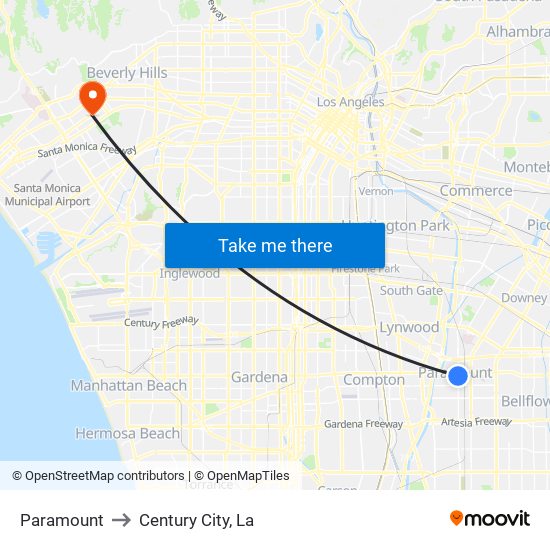 Paramount to Century City, La map