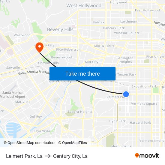 Leimert Park, La to Century City, La map