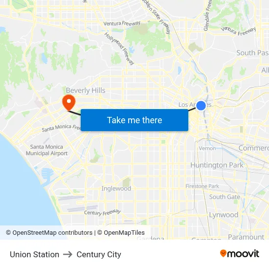 Union Station to Century City map
