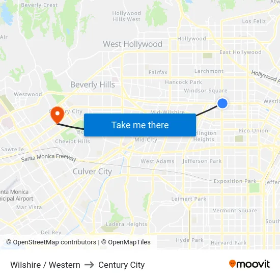 Wilshire / Western to Century City map