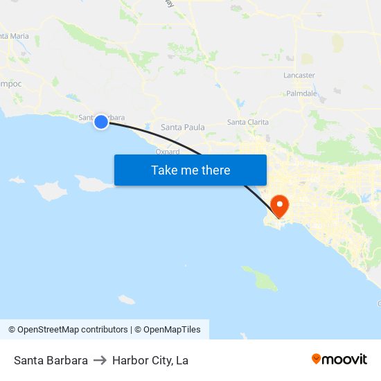 Santa Barbara to Harbor City, La map