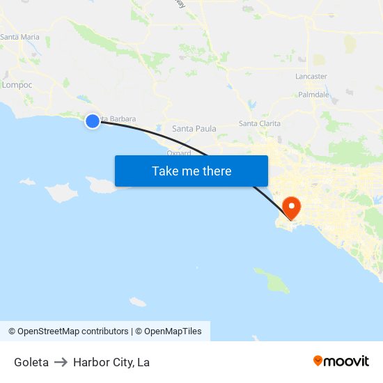 Goleta to Harbor City, La map