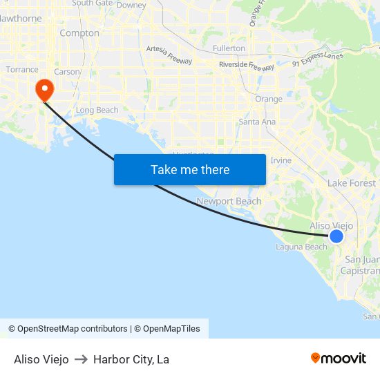 Aliso Viejo to Harbor City, La map