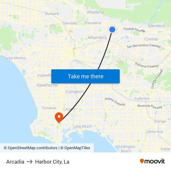 Arcadia to Harbor City, La map