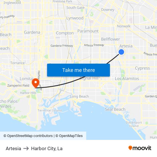Artesia to Harbor City, La map