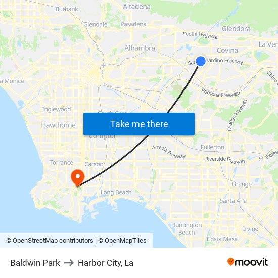 Baldwin Park to Harbor City, La map