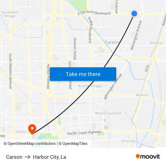 Carson to Harbor City, La map