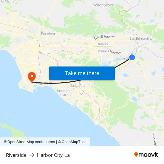 Riverside to Harbor City, La map