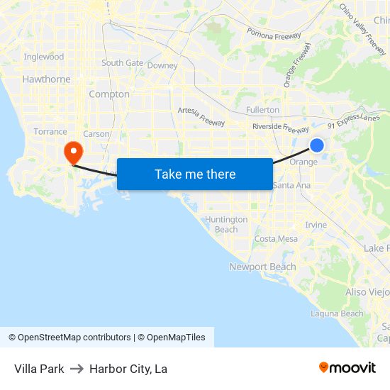 Villa Park to Harbor City, La map