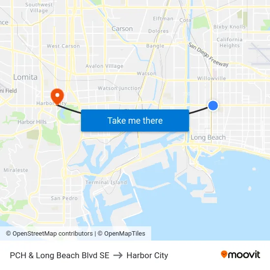 PCH & Long Beach Blvd SE to Harbor City map