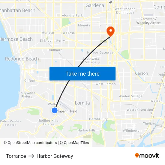 Torrance to Harbor Gateway map
