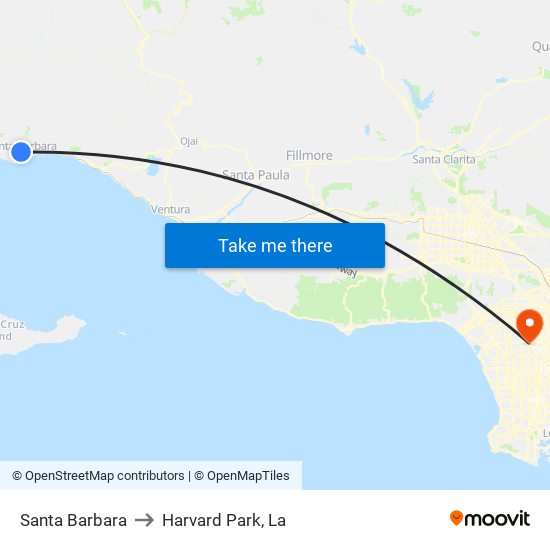 Santa Barbara to Harvard Park, La map