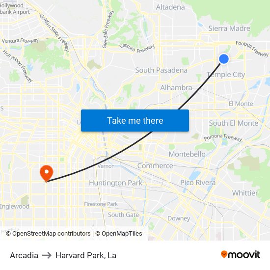 Arcadia to Harvard Park, La map