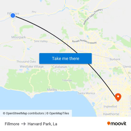 Fillmore to Harvard Park, La map