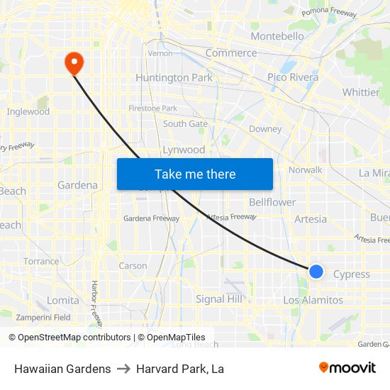 Hawaiian Gardens to Harvard Park, La map