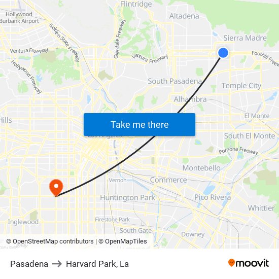 Pasadena to Harvard Park, La map