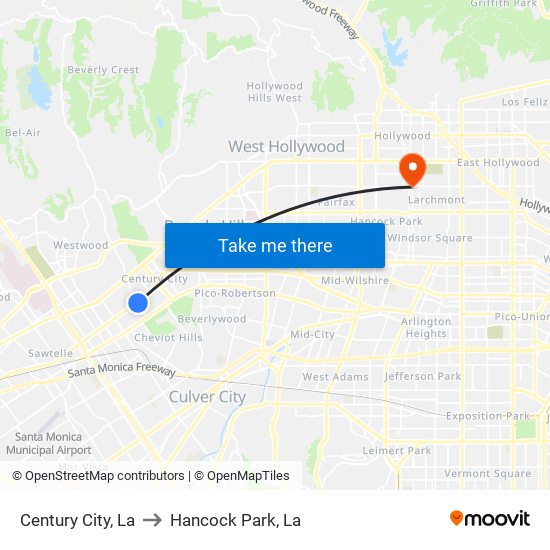 Century City, La to Hancock Park, La map