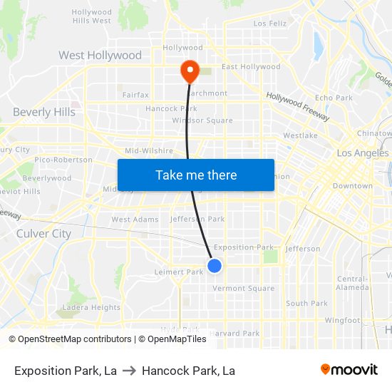 Exposition Park, La to Hancock Park, La map