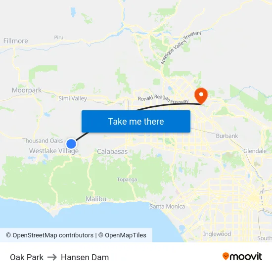 Oak Park to Hansen Dam map