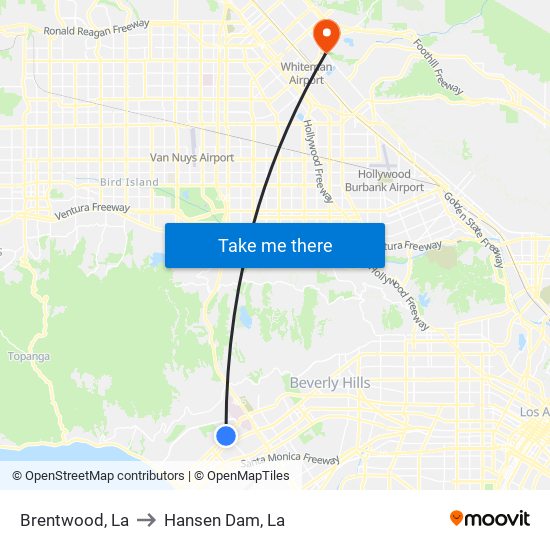 Brentwood, La to Hansen Dam, La map