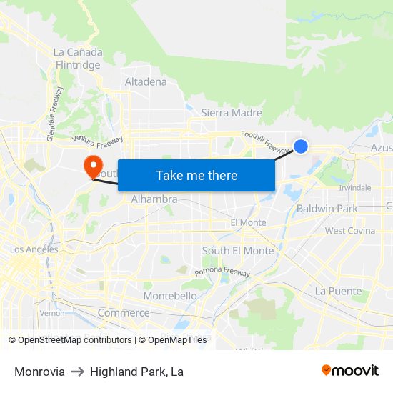 Monrovia to Highland Park, La map