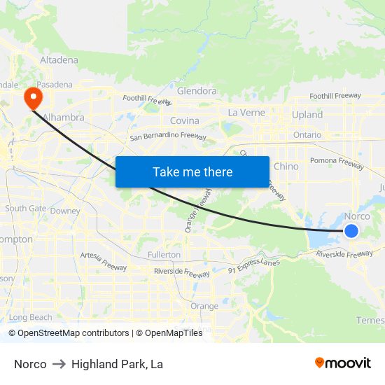 Norco to Highland Park, La map