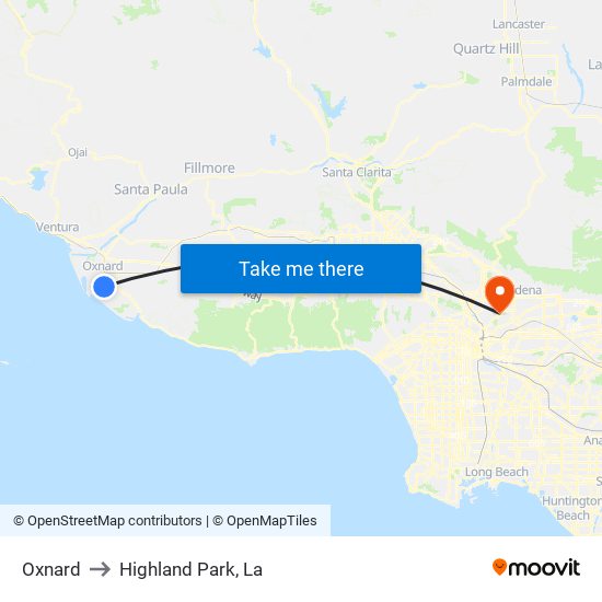 Oxnard to Highland Park, La map