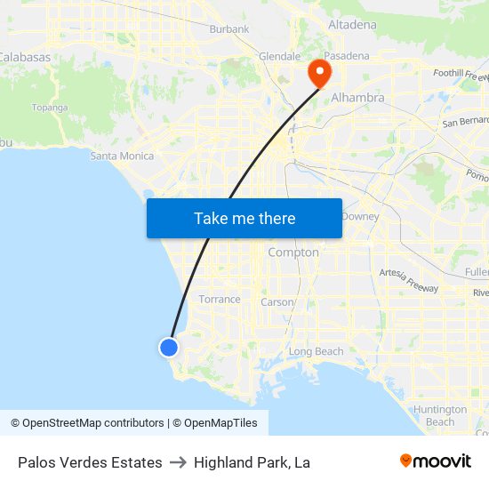 Palos Verdes Estates to Highland Park, La map