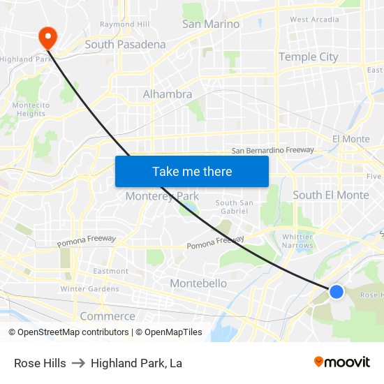 Rose Hills to Highland Park, La map