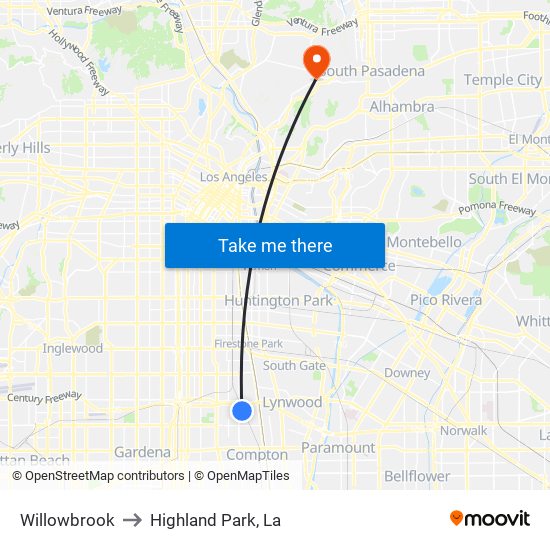 Willowbrook to Highland Park, La map