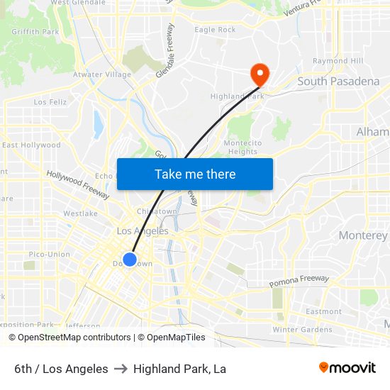 6th / Los Angeles to Highland Park, La map