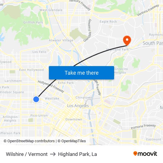 Wilshire / Vermont to Highland Park, La map