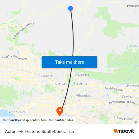 Acton to Historic South-Central, La map